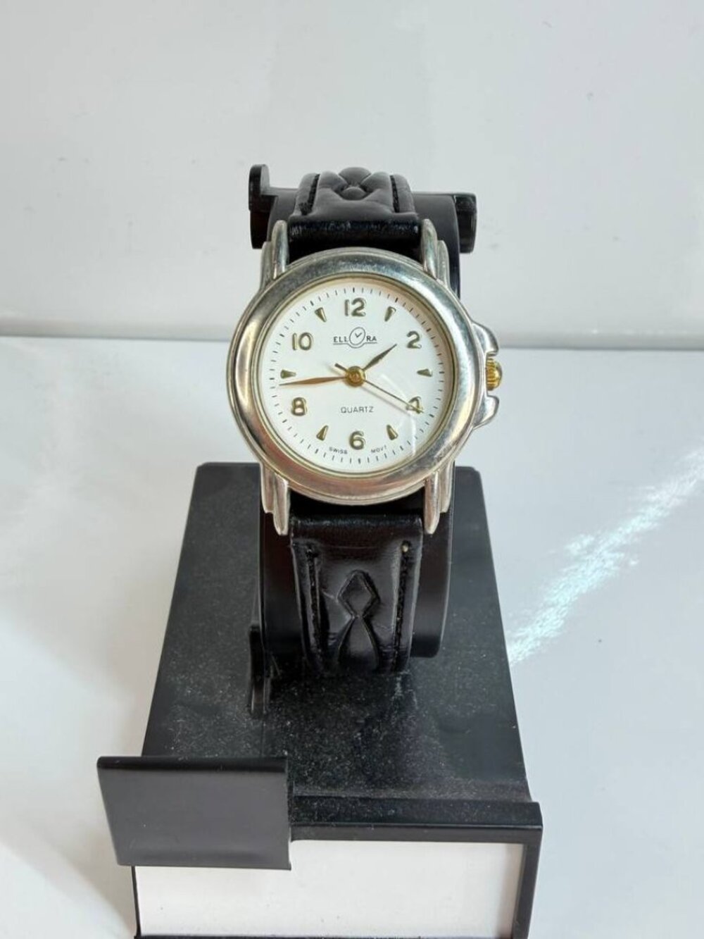 Ellora Swiss Movement Quartz Watch – Black Leather Strap